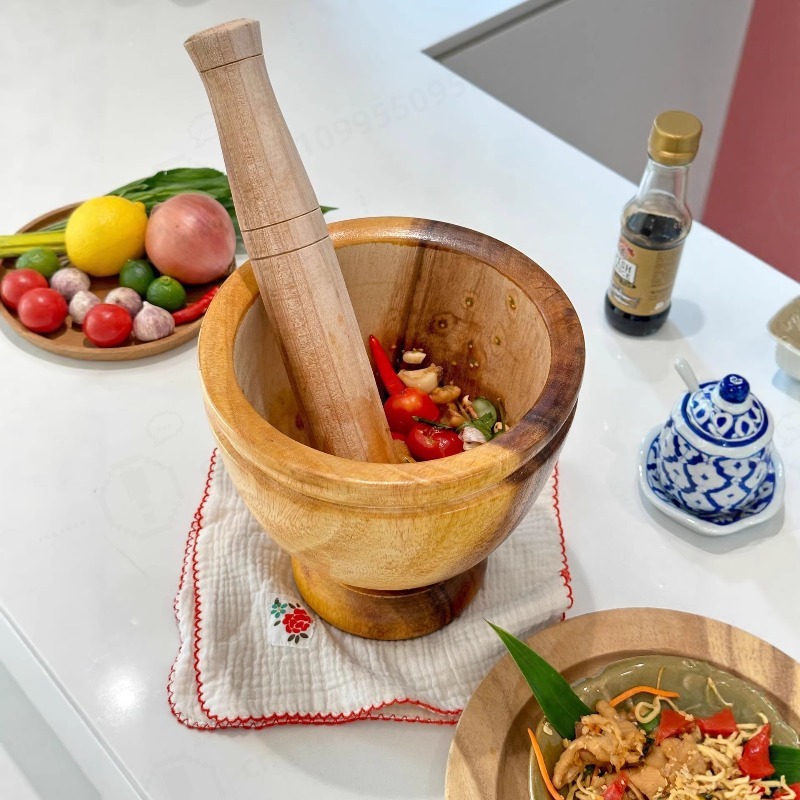 Commercial Kitchen Set - Doğal Akasya Ahşap Havanda ve Tokmak